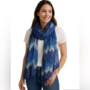 UNIVERSITY CLUB COLLECTION COTTON SCARF BOHO ZIGZAG FRINGE WRAP MADE IN INDIA